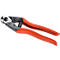 A red cable cutter lies on a white background. The handles are red, the cutting head is silver and black.