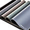 Rolled up mouse pads in black, grey, beige, green and blue, with brand name on the edge.