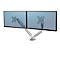Fellowes Dual Monitor Arm Platinum, pour 2 écrans jusqu'à 32″ &amp; jusqu'à 8 kg, orientable &amp; inclinable, pivotant à 360°, 2 ports USB, gestion des câbles, argenté