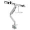 Fellowes® Eppa™ monitor arm, voor 2 beeldschermen tot 32' &amp; tot 8 kg elk, in hoogte verstelbaar/zwenk/kantel, dwarsbalk ontwerp, kabelgeleider, tafelklem, zilver