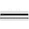 White Fellowes laminator. Black stripe with controls and text, two metal handles on top.