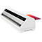 White laminator, black stripe, colored paper is being output.