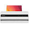 White laminator with black bar, display, and paper with red gradient inserted.