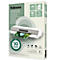 Productverpakking met een lamineermachine, folievellen en technische informatie.