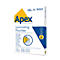 Packung mit 100 Apex A4 Laminierfolien, mittlere Stärke, in einer weißen Verpackung mit blauem und gelbem Branding.