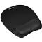 Black ergonomic mouse pad with wrist support, logo of Fellowes.