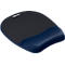 Blue-black mouse pad with wrist rest. The wrist rest is blue, the rest is black.