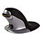 Ergonomische Maus in Schwarz und Silber, mit gelbem Akzent. Die Maus hat eine ungewÃ¶hnliche Form, die Hand bequem positioniert.
