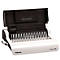 White and black "Fellowes Pulsar e 300" binding machine with open lid, silver tines and company logo.