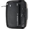 Black paper shredder, top view. Control panel with various symbols and an on/off switch. Model name "12C".