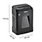 Black paper shredder. Dimensions: 470 x 247 x 341 mm. Fellowes logo.