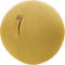 Mustard yellow sitting ball with a handle and a brand label. The material is soft and textured.