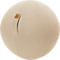 Beige exercise ball made of soft fabric with a brown leather label.