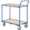 Fetra 2740 tafelwagen, 2 etages, L 850 x B 500 mm, tot 300 kg, 2 duwhandgrepen, zwenk- &amp; bokwielen, hout &amp; staal, glanzend blauw RAL 5007