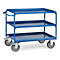 fetra Tischwagen, Stahl, brillantblau, mit Wannen, 3 Etagen, L 1021 x B 500 x H 870 mm, bis 