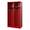Feuerwehrspind C+P Evolo Flexo, 2 Abteile, mit Helmhalter, Bodengleiter, B 1000 x T 500 x H 1850 mm, RAL 3000 Feuerrot
