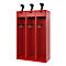 Feuerwehrspind C+P Evolo PRAKTUS, 3 Abteile, Helmhalter, mit Sockel, Bodengleiter, B 1200 x T 500 x H 1850 mm, RAL 3000 Feuerrot