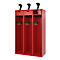 Feuerwehrspind C+P Evolo PRAKTUS, 3 Abteile, Helmhalter, mit Sockel, Bodengleiter, B 1200 x T 500 x H 1850 mm, RAL 3000 Feuerrot
