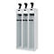Feuerwehrspind C+P Evolo PRAKTUS, 3 Abteile, Helmhalter, mit Sockel, Bodengleiter, B 900 x T 500 x H 1850 mm, RAL 7035 Lichtgrau