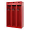 Feuerwehrspind C+P Evolo PRAKTUS, 3 Abteile, mit Sockel, Bodengleiter, B 1200 x T 500 x H 1850 mm, RAL 3000 Feuerrot