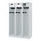 Feuerwehrspind C+P Evolo PRAKTUS, 3 Abteile, mit Sockel, Bodengleiter, B 1200 x T 500 x H 1850 mm, RAL 7035 Lichtgrau