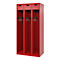 Feuerwehrspind C+P Evolo PRAKTUS, 3 Abteile, mit Sockel, Bodengleiter, B 900 x T 500 x H 1850 mm, RAL 3000 Feuerrot