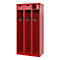 Feuerwehrspind C+P Evolo PRAKTUS, 3 Abteile, mit Sockel, Bodengleiter, B 900 x T 500 x H 1850 mm, RAL 3000 Feuerrot