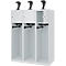 Feuerwehrspind C+P Evolo Youngster, 3 Abteile, mit Helmhalter, Bodengleiter, B 1200 x T 500 x H 1530 mm, RAL 7035 Lichtgrau