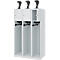 Feuerwehrspind C+P Evolo Youngster, 3 Abteile, mit Helmhalter, Bodengleiter, B 900 x T 500 x H 1530 mm, RAL 7035 Lichtgrau