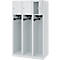 Feuerwehrspind C+P Evolo Youngster, 3 Abteile, ohne Helmhalter, Bodengleiter, B 900 x T 500 x H 1530 mm, RAL 7035 Lichtgrau
