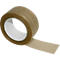 A brown tape roll on a white surface. The tape is partially unrolled and lies slightly in the image.