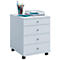 White rolling cabinet with four drawers and work utensils.
