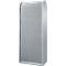 A silver roller shutter cabinet, the slats slightly curved.