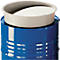 Blue barrel with gray insert and white material inside. The insert sits on the barrel.
