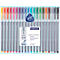 Multi-colored fineliners in a transparent plastic package, with logo and product name.