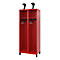 Red locker with two compartments, coat hooks and ski holders, against a white background.
