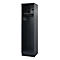 Black cabinet with hat shelf, safe and coat hooks.