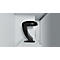 Black and grey lamp. A curved design with a base and three light openings, placed in a corner.