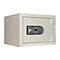 A cream-colored safe with a combination lock and knob on a white background.