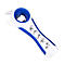 Handmatige blik- en flesopener in wit en blauw met grafische instructies op het handvat.