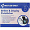 Verpackung von First Aid Only Brillen- und Display-Putztüchern für 50 Anwendungen mit Abbildung von Brille, Smartphone und Kamera.