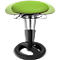 An adjustable stool with a green seat and black frame.