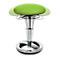 An adjustable stool with a green seat on a silver frame.