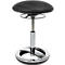 Stool with black padded seat, silver center post and base.