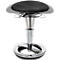 An adjustable stool with a black mesh seat and silver frame. The stool stands on a round, silver base.