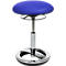 Blue standing stool, chrome frame, round seat.