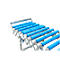 Extendable conveyor roller with blue rollers arranged at an angle.