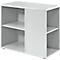White side cabinet with sliding door. Two compartments, two shelves. A cabinet element with two compartments.