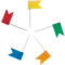 Five colored flag pins, arranged like petals. Red, yellow, green, blue and orange.
