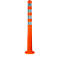 Orange traffic post with silver reflective stripes. The base is wide and round.